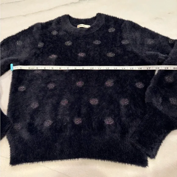 Marine Layer Sweater Size XS Black Fuzzy Eyelash Polka Dot Crewneck - Picture 4 of 10